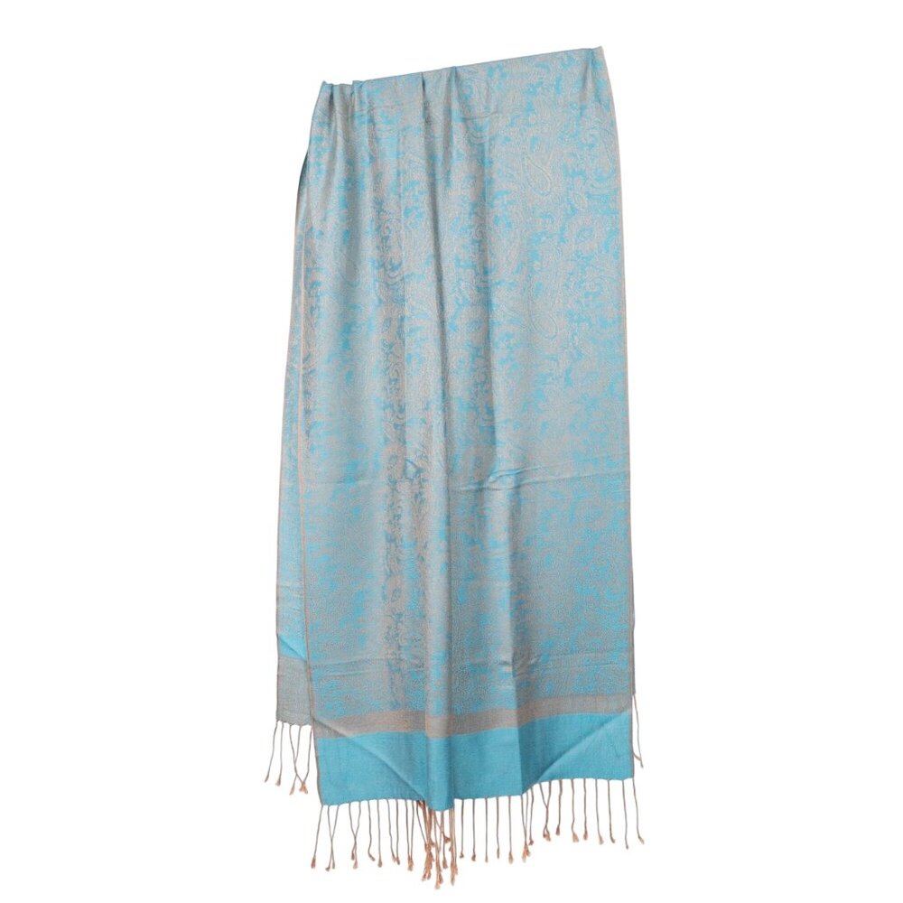 Paisley Pashmina Shawl Wrap Fringe Elegant Blue Gold 72"x27" Soft Evening Winter